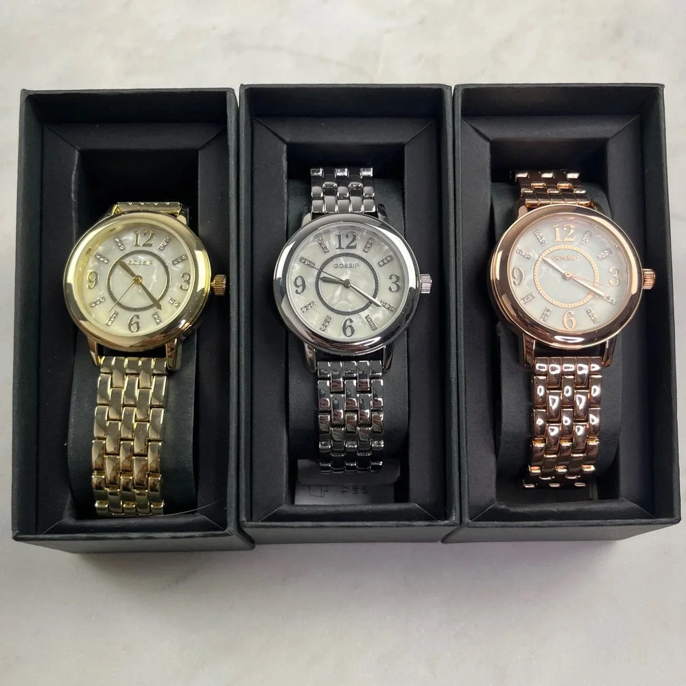 Gossip Womens Watch Lot 3 Gold Silver Rose Gold Crystal MOP Boxed Untested